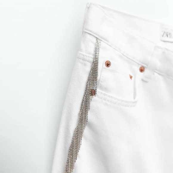 NEW! Zara High Waisted 90s Premium Cowboy Straight Leg White Jeans Denim - Sz 2 - Picture 12 of 16